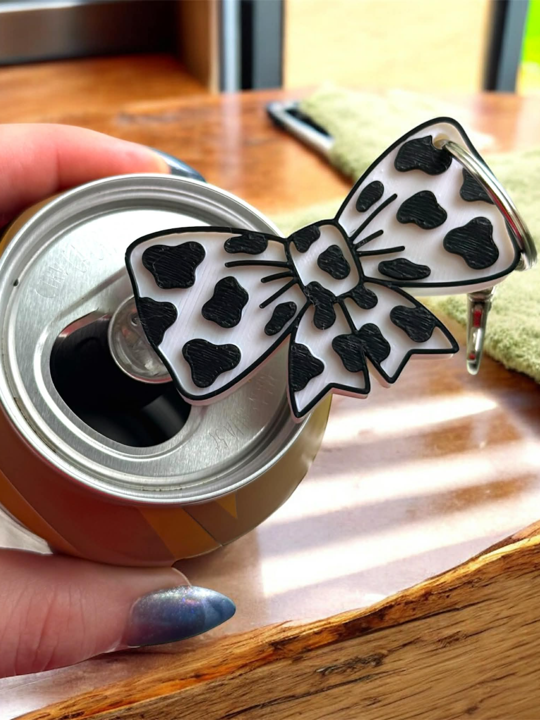 Cow Print Bow Pop Tab Opener